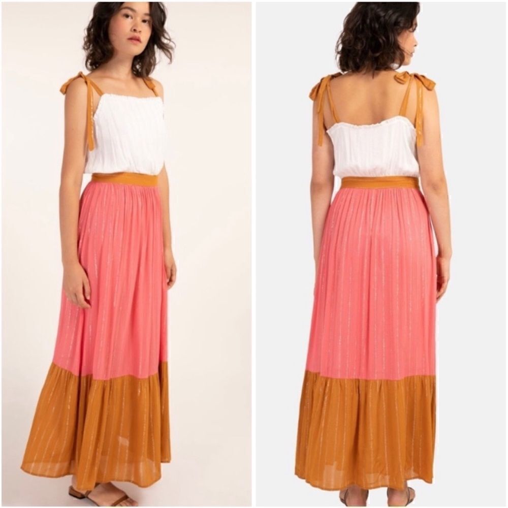 FRNCH Ingrid Colorblock Maxi Dress Ocre S